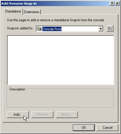 Ventana ADD/Remove snap-in