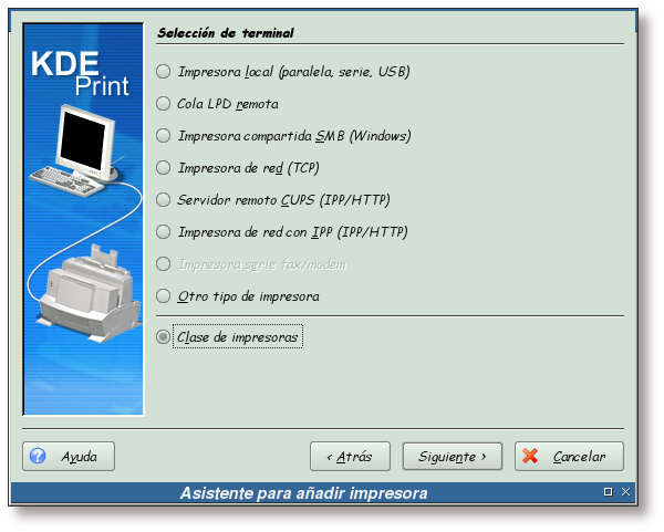 Selección de la clase impresora
