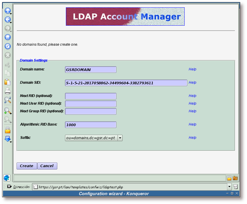 Asistente de configuración, creación de un dominio