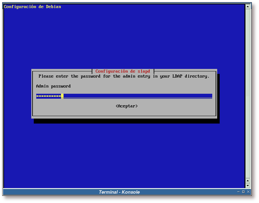 Configuración de slapd, clave de administrador