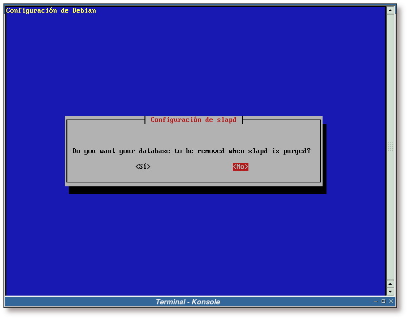 Configuración de slapd, ¿conservar los datos al desinstalarlo?