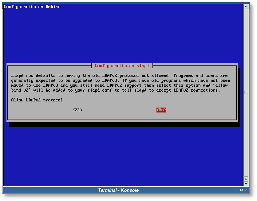 Configuración de slapd, protocolo LDAPv2