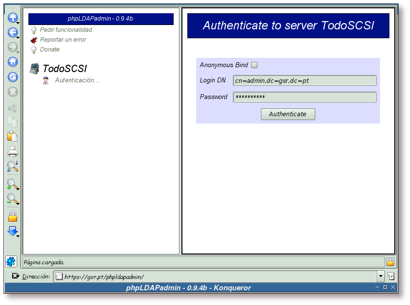 Autentificándose en phpLDAPadmin